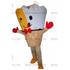 BIGGYMONKEY™ Maskottchen-Kostüm Gelb-weiße Riesen-Eistüte -