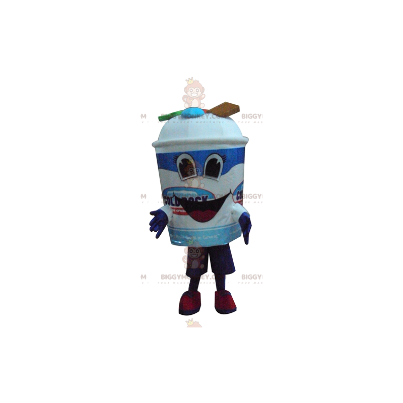 Costume de mascotte BIGGYMONKEY™ de pot de glace géant bleu et Costume de mascotte BIGGYMONKEY™ de pot de glace géant bleu et