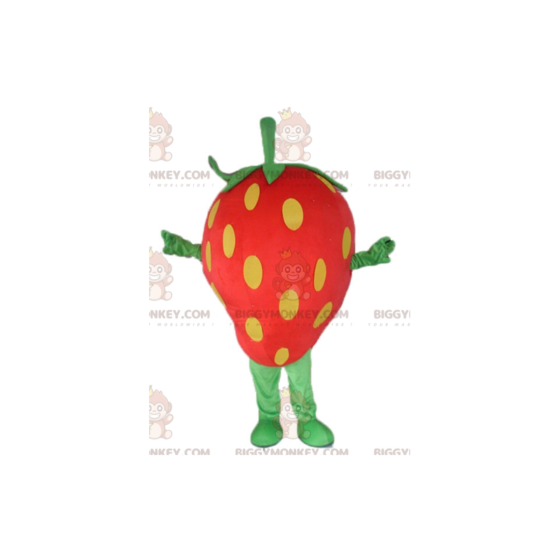 Traje de mascote gigante vermelho amarelo e verde morango