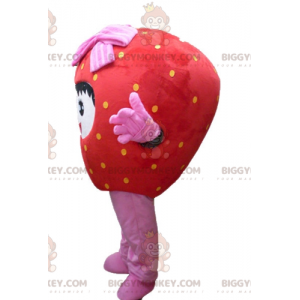 Smiling Giant Red and Pink Strawberry BIGGYMONKEY™ Mascot