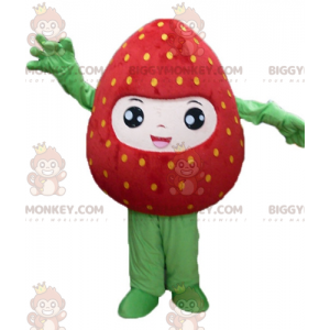 Smiling Giant Red and Green Strawberry BIGGYMONKEY™ Mascot