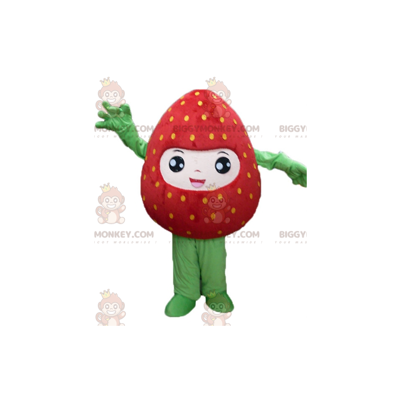 Smiling Giant Red and Green Strawberry BIGGYMONKEY™ Mascot