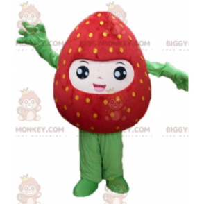 Smiling Giant Red and Green Strawberry BIGGYMONKEY™ Mascot