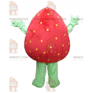 Smiling Giant Red and Green Strawberry BIGGYMONKEY™ Mascot