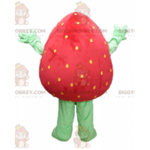 Smiling Giant Red and Green Strawberry BIGGYMONKEY™ Mascot