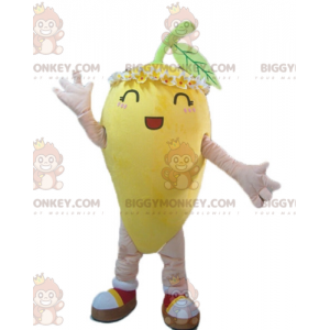 BIGGYMONKEY™ maskotkostume citrongul med blomster på hovedet -