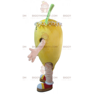 Traje de mascote BIGGYMONKEY™ amarelo limão com flores na