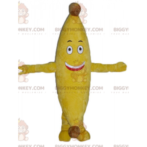 Fantasia de mascote gigante de banana amarela sorridente