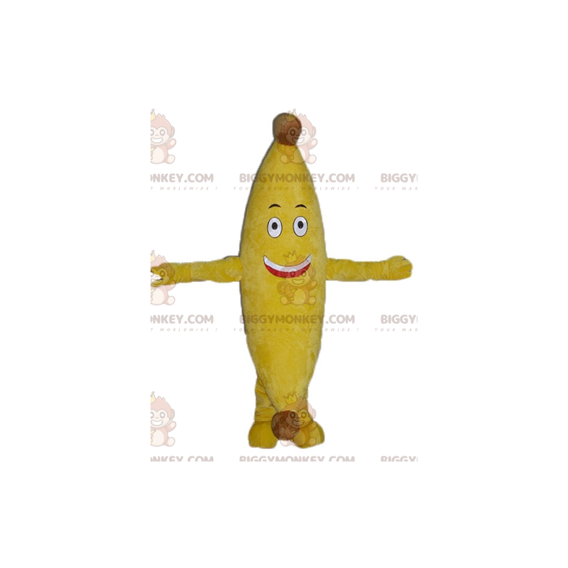 Fantasia de mascote gigante de banana amarela sorridente