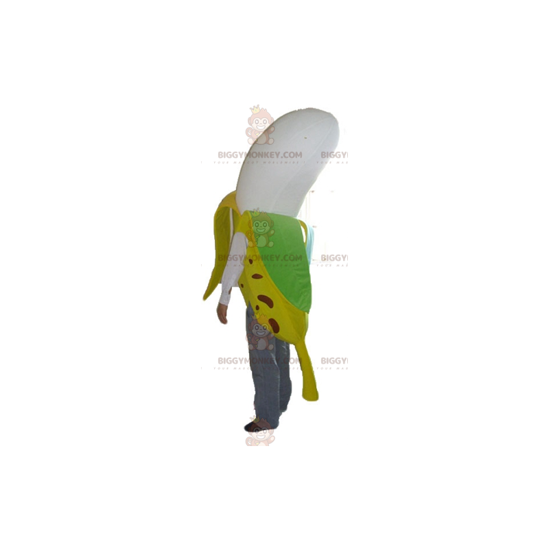 Traje de mascote amarelo marrom verde e branco banana