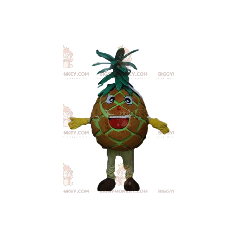 Traje de mascote BIGGYMONKEY™ de abacaxi gigante marrom e verde Traje de mascote BIGGYMONKEY™ de abacaxi gigante marrom e verde