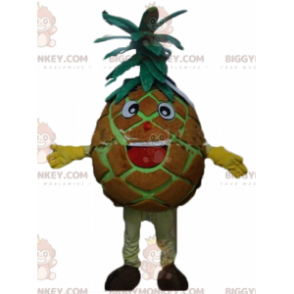 BIGGYMONKEY™ mascottekostuum van gigantische bruine en groene ananas erg lachend en leuk - Fruit mascotte - BiggyMonkey.com