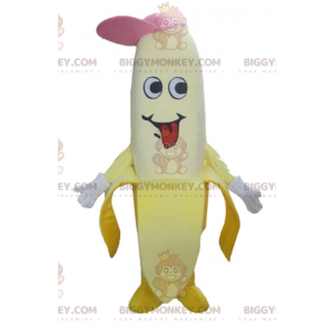 BIGGYMONKEY™ Mascot Costume Giant Yellow Banana With Pink Cap -
