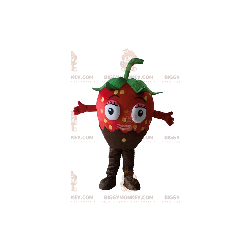 Costume de mascotte BIGGYMONKEY™ de fraise au chocolat très Costume de mascotte BIGGYMONKEY™ de fraise au chocolat très