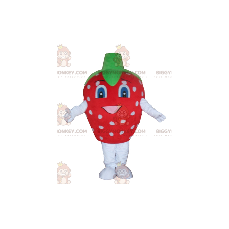 Kostium maskotka gigantyczna czerwono-biało-zielona truskawka BIGGYMONKEY™ - Maskotka owocowa - BiggyMonkey.com