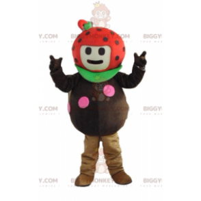  Costume da mascotte BIGGYMONKEY™ fragola coccinella rossa e verde marrone - Mascotte della frutta - BiggyMonkey.com