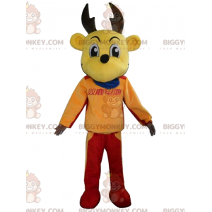 BIGGYMONKEY™ Mascottekostuum Geel elandrendier in kleurrijke