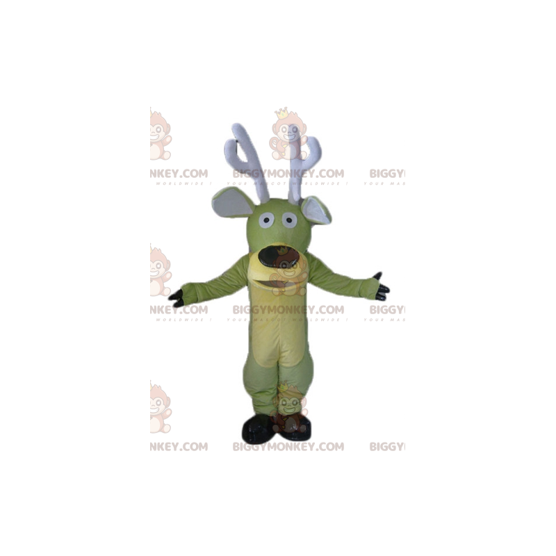 BIGGYMONKEY™ Mascottekostuum Groen en geel elandrendier met BIGGYMONKEY™ Mascottekostuum Groen en geel elandrendier met