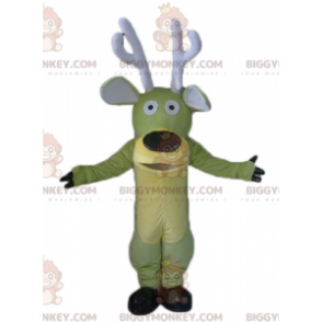 BIGGYMONKEY™ Mascot Costume Green and Yellow Moose Reindeer with Big Antlers - Deer and doe mascots - BiggyMonkey.com
