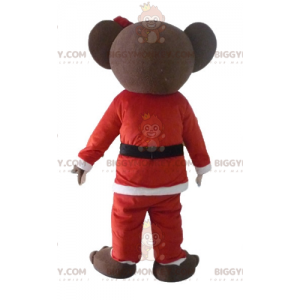 Brown Teddy BIGGYMONKEY™ Mascot Costume In Santa Outfit -