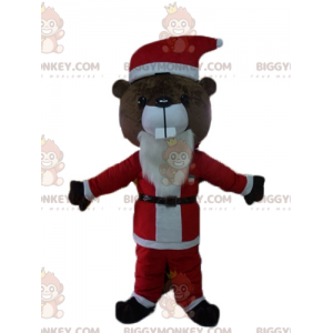 BIGGYMONKEY™ Brown Beaver Mascot Costume In Santa Outfit -