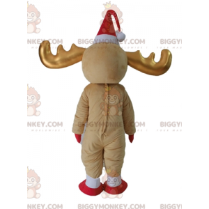 BIGGYMONKEY™ Mascot Costume Brown and White Reindeer with Gold