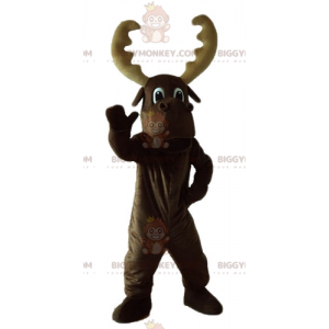 BIGGYMONKEY™ Stor brun karibou med stora hornmaskotdräkt -