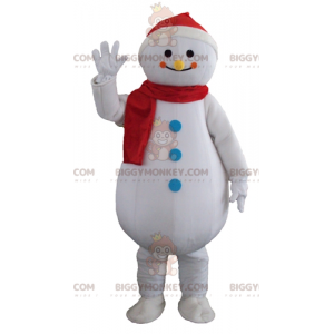 Fantasia de mascote gigante de boneco de neve branco sorridente