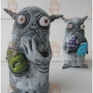 2 BIGGYMONKEY™s Maskottchen aus kleinen grauen Monstern