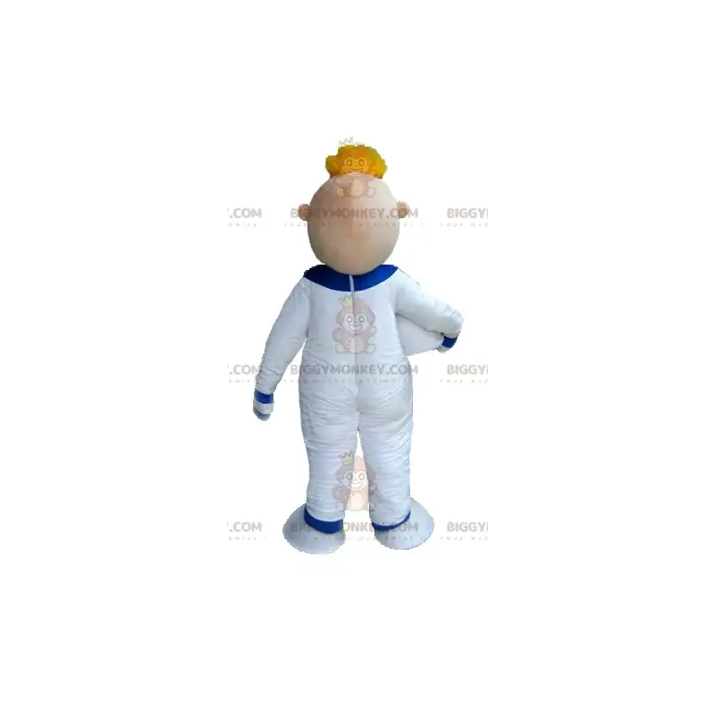 BIGGYMONKEY™ Maskottchenkostüm Blonder Astronaut im weißen BIGGYMONKEY™ Maskottchenkostüm Blonder Astronaut im weißen