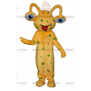 BIGGYMONKEY™ Gelbes Alien-Maskottchen-Kostüm mit grünen Punkten