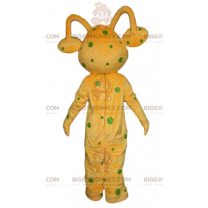 BIGGYMONKEY™ Gelbes Alien-Maskottchen-Kostüm mit grünen Punkten