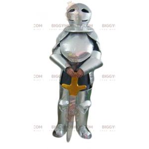 Knight BIGGYMONKEY™ Mascot Costume with Silver Armor and Sword
