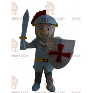 Knight Boy BIGGYMONKEY™ Mascot Costume with Helmet and Shield -