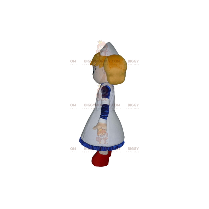 BIGGYMONKEY™ Mascot Costume Blonde Nurse Girl in White and Blue BIGGYMONKEY™ Mascot Costume Blonde Nurse Girl in White and Blue