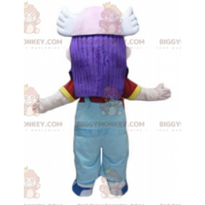 Disfraz de mascota BIGGYMONKEY™ Chica de pelo morado con mono -