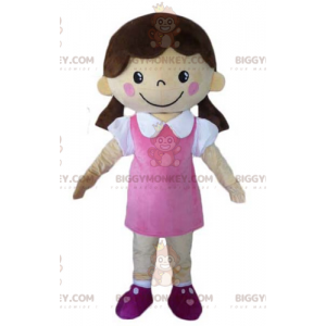 BIGGYMONKEY™ Maskottchenkostüm Kokettes Mädchen in rosa Kleid -