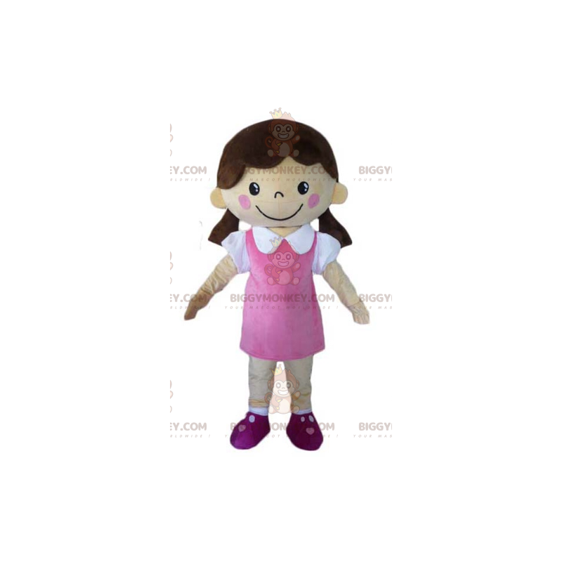 BIGGYMONKEY™ Maskottchenkostüm Kokettes Mädchen in rosa Kleid - BIGGYMONKEY™ Maskottchenkostüm Kokettes Mädchen in rosa Kleid -