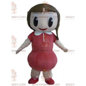 BIGGYMONKEY™ maskotkostume Meget smilende pige med rød kjole -