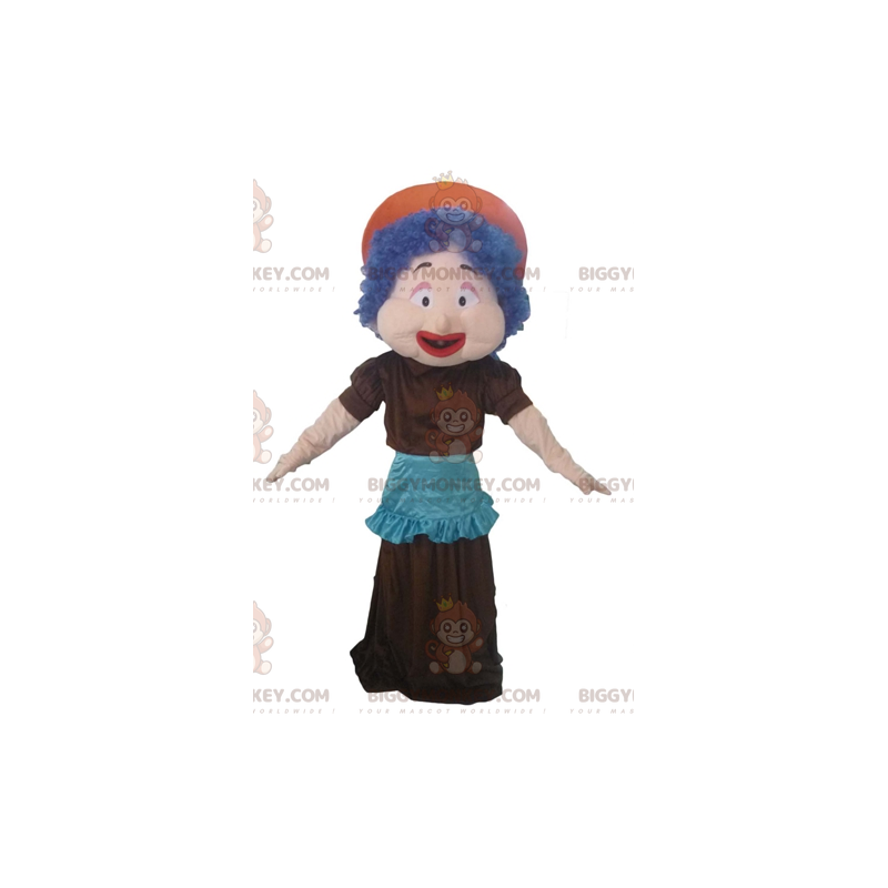  Costume da mascotte BIGGYMONKEY™ da donna con capelli blu e grembiule - Mascotte femminili - BiggyMonkey.com