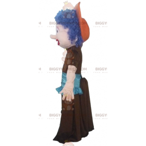  Costume da mascotte BIGGYMONKEY™ da donna con capelli blu e grembiule - Mascotte femminili - BiggyMonkey.com