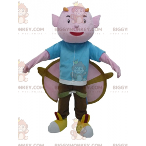 BIGGYMONKEY™ Costume da mascotte da folletto rosa con corna e