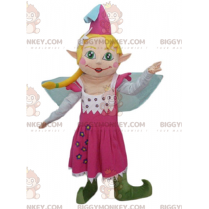 BIGGYMONKEY™ Mascot Costume of Pretty Fairy in Pink Dress with