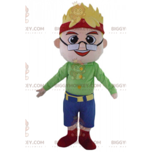 Blonde Boy Man BIGGYMONKEY™ Mascot Costume with Glasses and