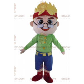 Kostium maskotka blond chłopiec BIGGYMONKEY™ z okularami i