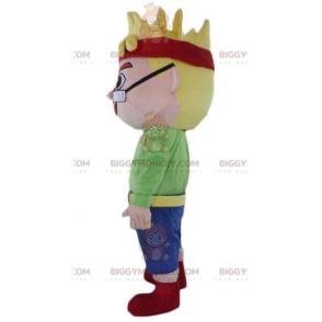 Kostium maskotka blond chłopiec BIGGYMONKEY™ z okularami i