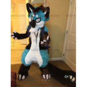 Blue White and Black Furry Cat BIGGYMONKEY™ Mascot Costume –