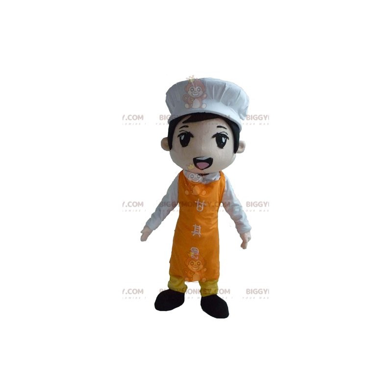 Aziatische chef-kok BIGGYMONKEY™ mascottekostuum met schort en Aziatische chef-kok BIGGYMONKEY™ mascottekostuum met schort en