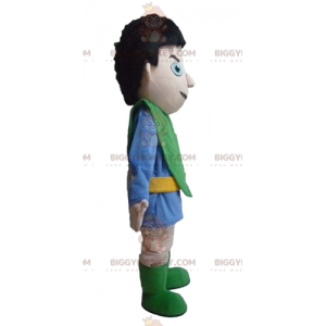 Kostým rytíře BIGGYMONKEY™ maskota v modrém a zeleném outfitu –