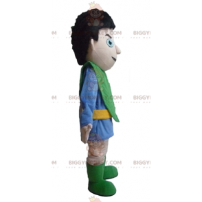 BIGGYMONKEY™ Mascot Costume of Knight i blåt og grønt outfit -